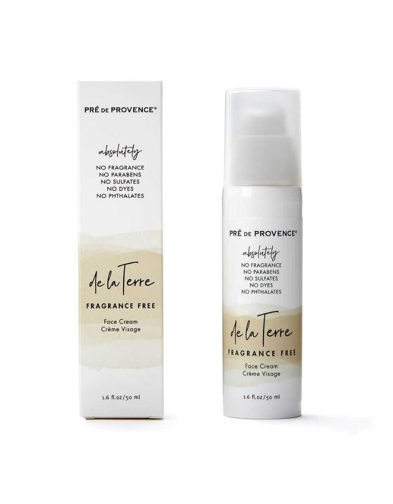 Pre de Provence de la Terre Fragrance Free Face Cream packaging on a white background