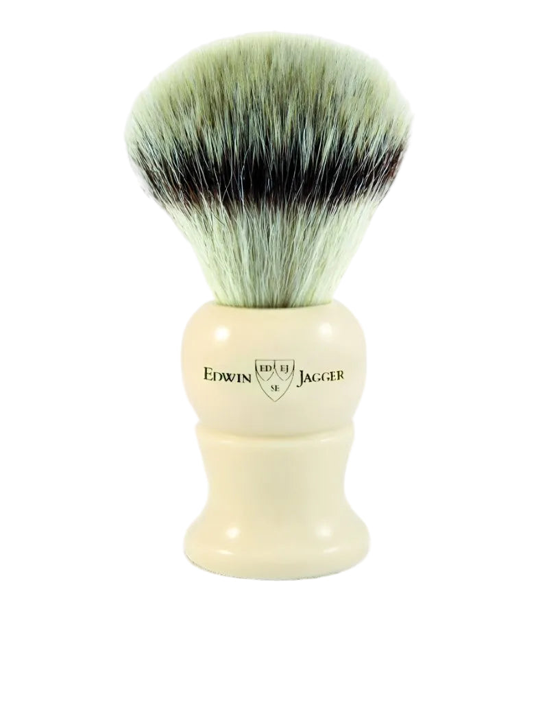 Edwin Jagger - 3EJ287SYNST English Shaving Brush, Imitation Ivory with Synthetic Silver Tip Fiber, Large - New England Shaving Company