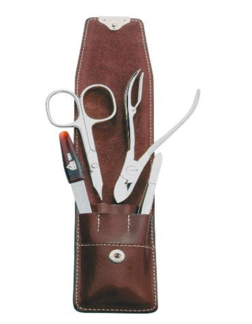 Erbe Solingen 4-Piece Manicure Set, Smooth Leather, Brown Snap Case - New England Shaving Company