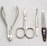 Erbe Solingen 4-Piece Manicure Set, Smooth Leather, Brown Snap Case - New England Shaving Company