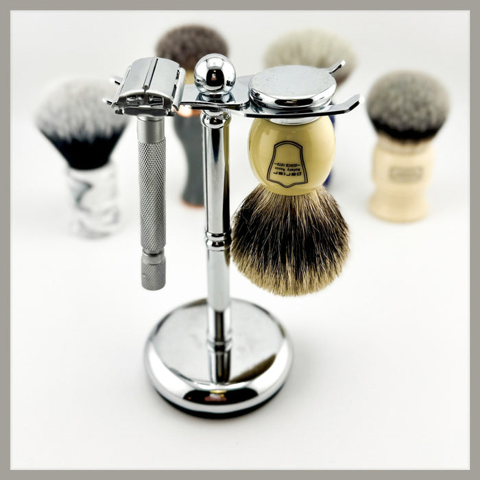 Parker - ADJUSTABLE Deluxe Chrome Razor & Brush Shave Stand