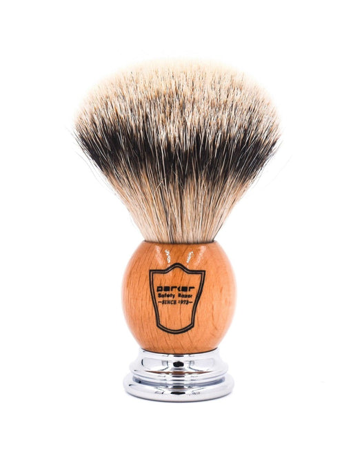 Parker - Olivewood Handle Silver Tip Badger Brush with Stand