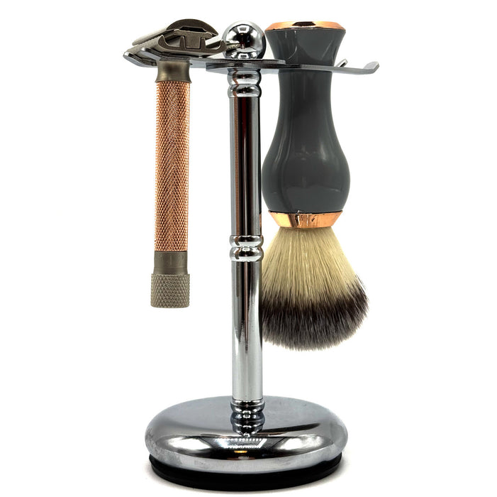 Parker - ADJUSTABLE Deluxe Chrome Razor & Brush Shave Stand