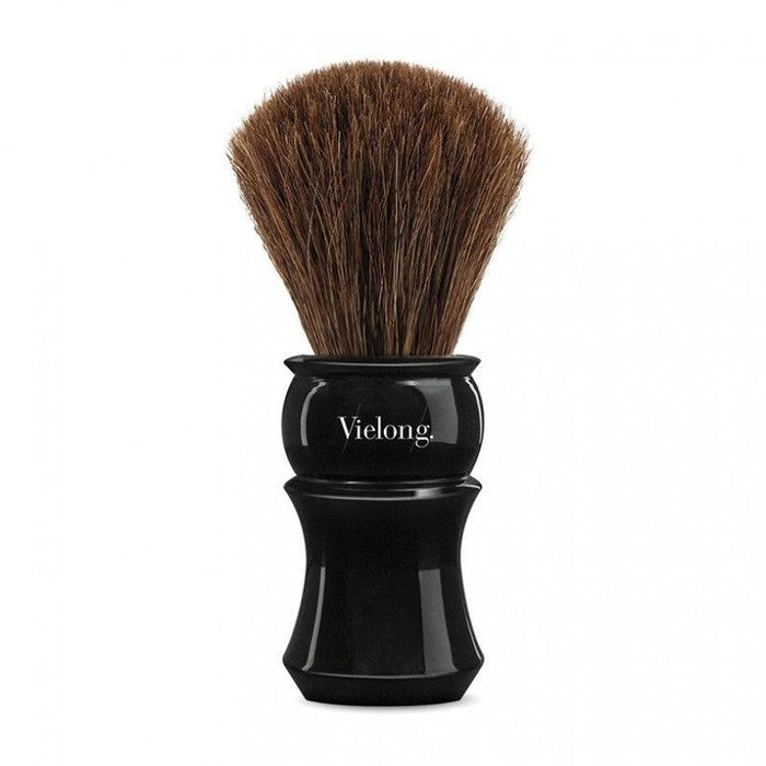 Vielong Seven Brown Horsehair Shaving Brush with Black Handle - New England Shaving Company