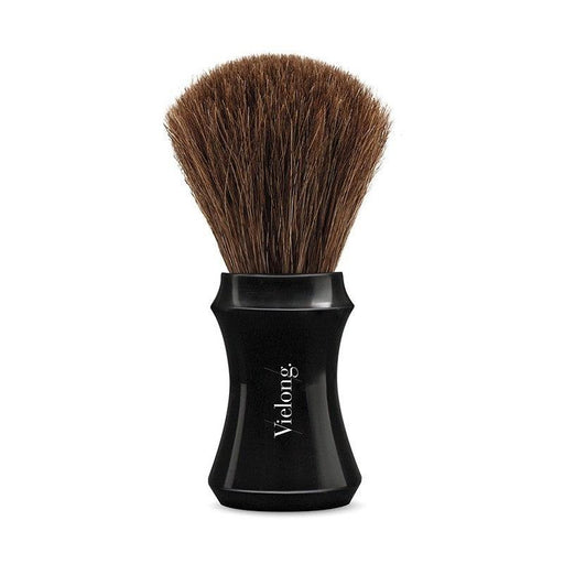 Vielong Alfil Brown Horsehair Shaving Brush with Black Handle - New England Shaving Company