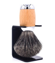 Taconic Shave - Beechwood & Chrome Handle Mixed Badger Shave Brush & Stand - New England Shaving Company