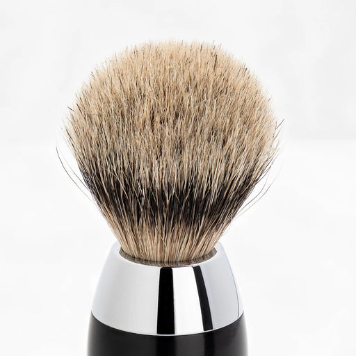 Merkur - Silver Tip Badger Hair Shaving Brush, Bright Chrome / Black - New England Shaving Company