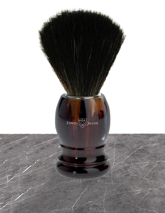 Edwin Jagger - 21P23 Imitation Tortoise Shell Black Synthetic Shaving Brush, Medium - New England Shaving Company