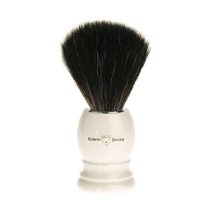 Edwin Jagger - 21P27 Imitation Ivory Black Synthetic Shaving Brush, Medium - New England Shaving Company