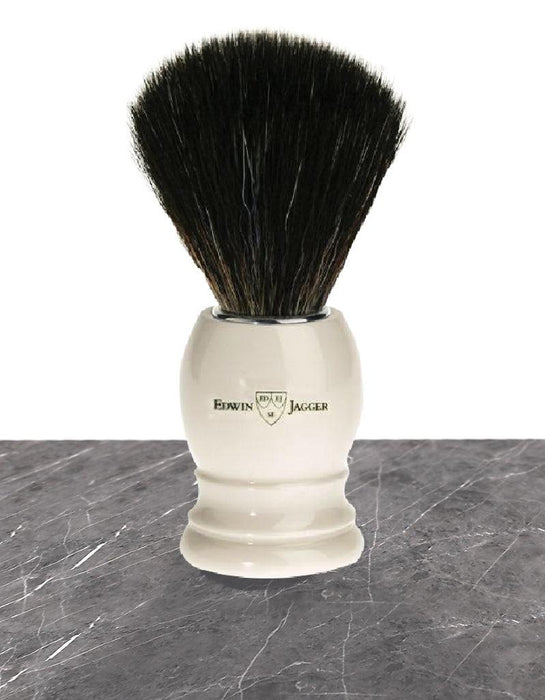 Edwin Jagger - 21P27 Imitation Ivory Black Synthetic Shaving Brush, Medium - New England Shaving Company