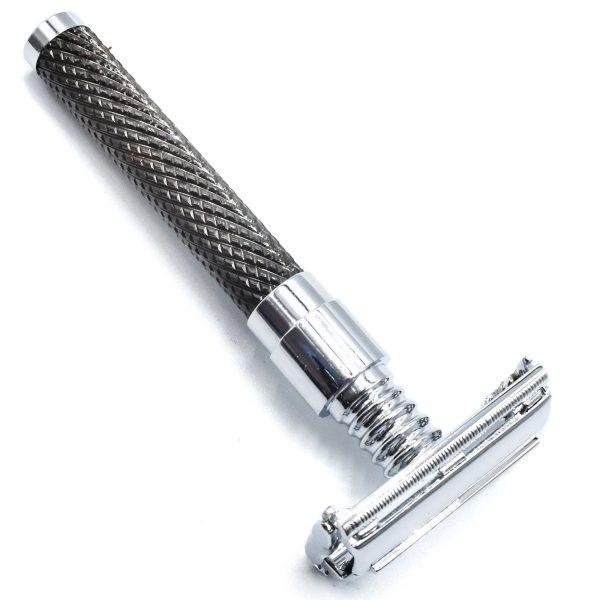 Parker - Textured Handle Butterfly Safety Razor 92R - Graphite - New England Shaving Company