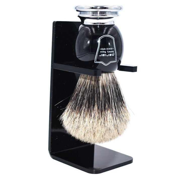 Parker - Black and Chrome Handle Pure Badger Brush with Stand