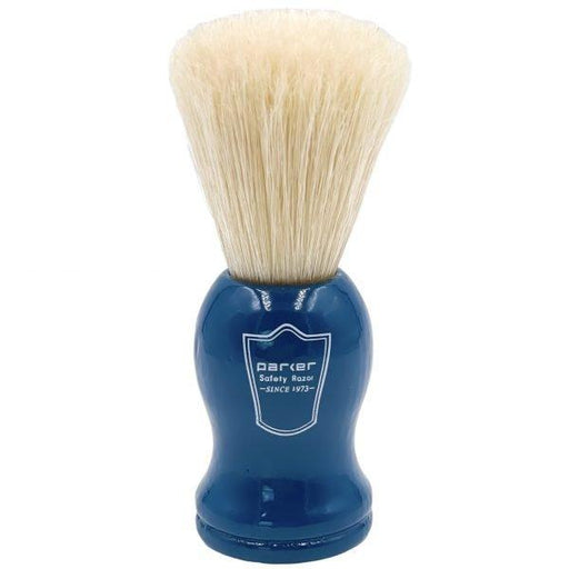 Parker - Blue Wood Handle Boar Brush with Stand - New England Shaving Company