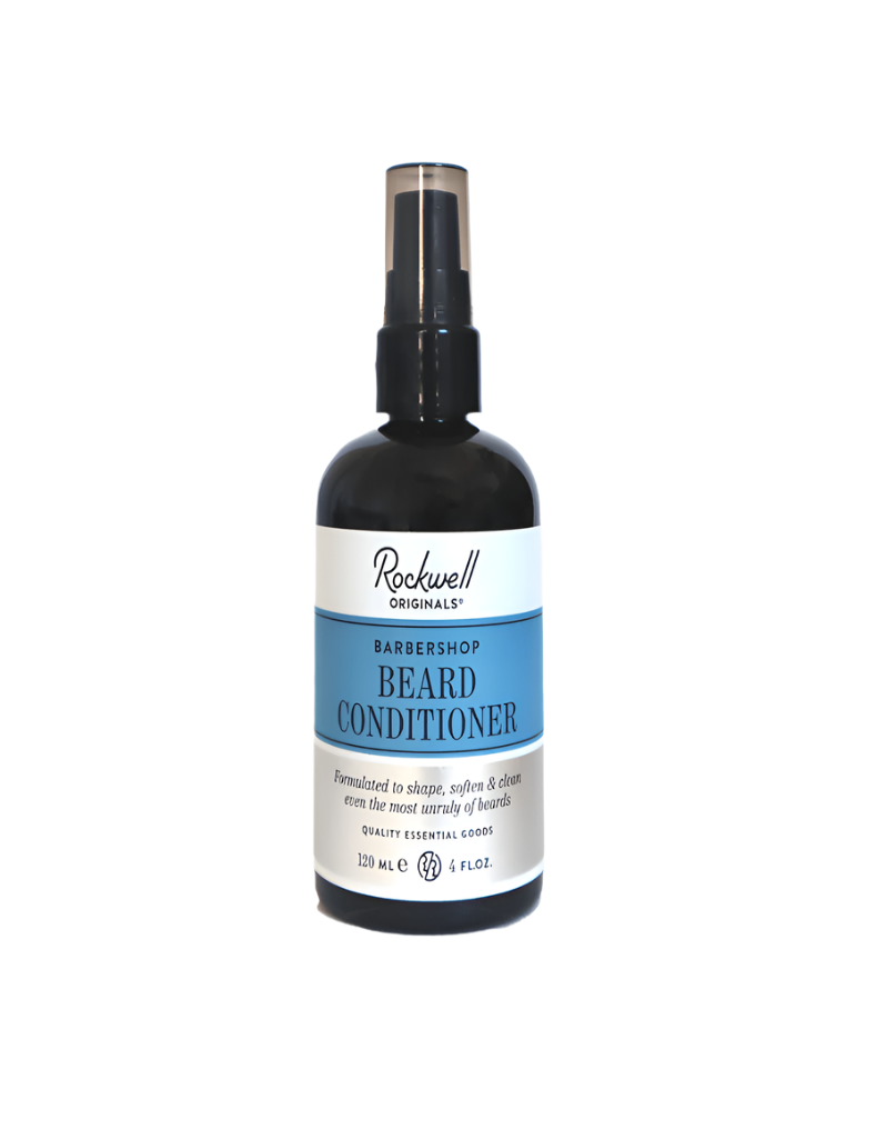 Rockwell beard conditioner with jojoba and hemp oils to soften coarse beards and prevent itch and dryness