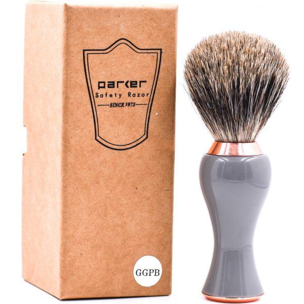 Parker - Gray and Rose Gold Handle Pure Badger Brush with Stand - New England Shaving Company