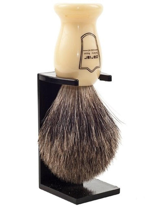 Parker - Ivory Handle Pure Badger Shaving Brush with Stand - New England Shaving Company