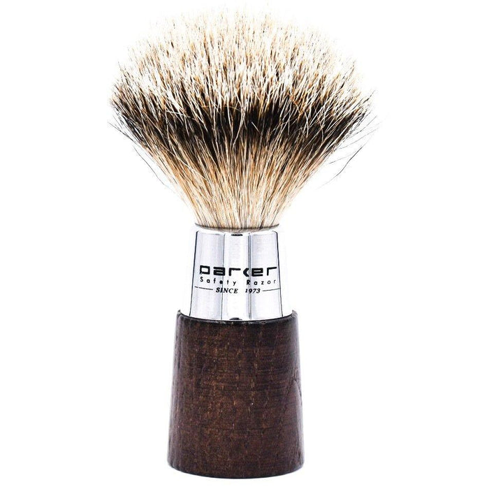 Parker - Walnut and Chrome Handle Silver Tip Badger Brush with Stand