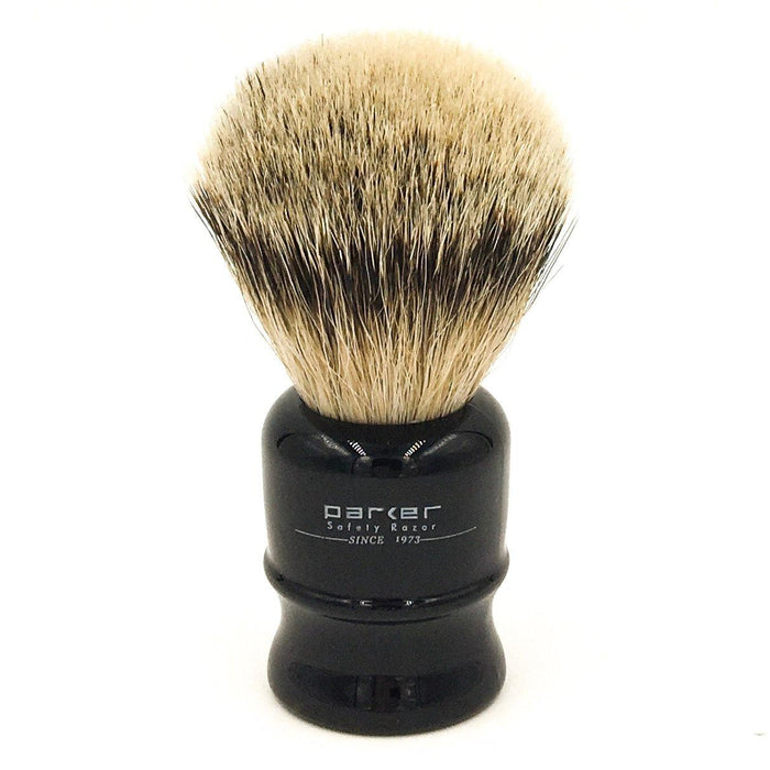 Parker - Black Handle Silver Tip Badger Travel Brush - New England Shaving Company