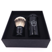 Parker - Black Handle Silver Tip Badger Travel Brush - New England Shaving Company