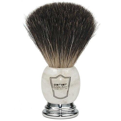 Parker - Marbled Ivory Handle Black Badger Brush with Stand - New England Shaving Company