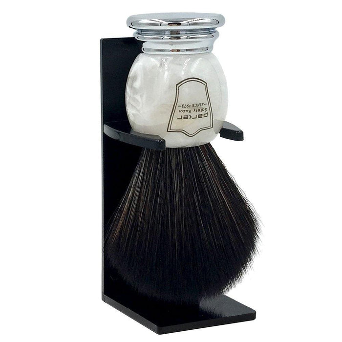 Parker - Marbled Ivory Handle Synthetic Brush with Stand - New England Shaving Company