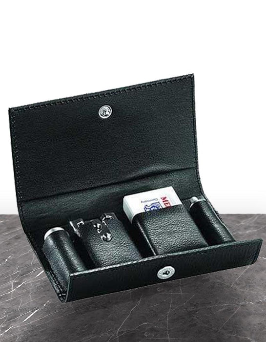 Merkur 3 Piece Travel Double Edge Safety Razor with Blades In Black Leather Case - New England Shaving Company
