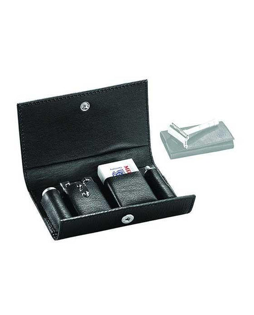 Merkur 3 Piece Travel Double Edge Safety Razor with Blades In Black Leather Case - New England Shaving Company