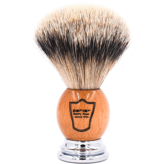 Parker - Olivewood Handle Silver Tip Badger Brush with Stand