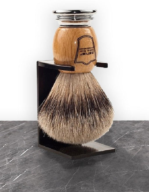 Parker - Olivewood Handle Silver Tip Badger Brush with Stand - New England Shaving Company