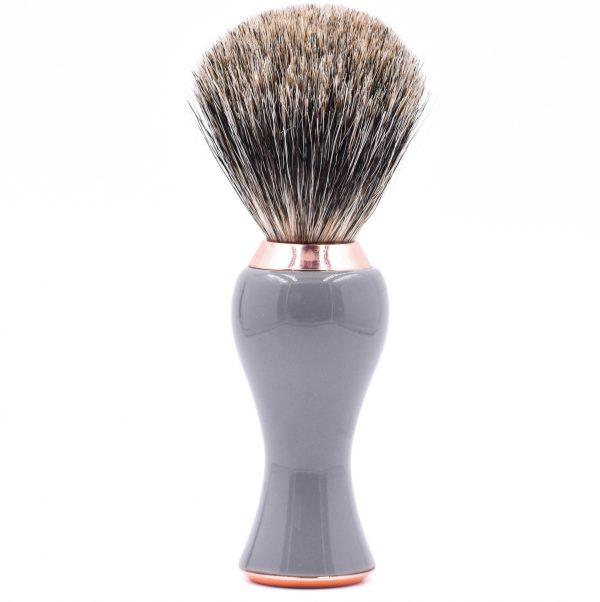 Elegant gray colored with rose god details, long handles badger brush.