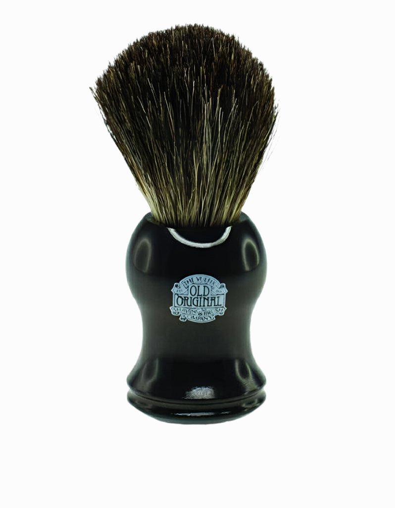 Progress Vulfix 2006B pure badger shaving brush with black polished handle and dense tapered knot