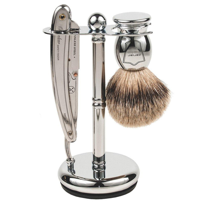 Parker - Chrome Straight Razor and Brush Stand - New England Shaving Company