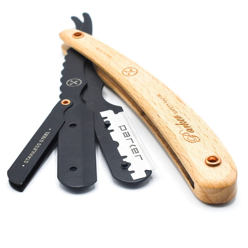 Parker - Professional Barber Razor Shavette SRP, Contoured Pine Wood - New England Shaving Company
