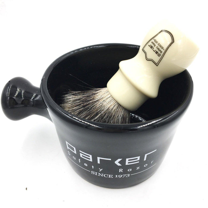 Parker - Ivory Handle Pure Badger Mug Shaving Brush with Stand