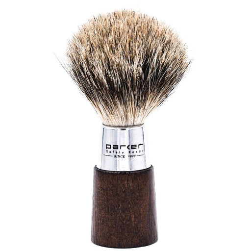 Parker - Walnut and Chrome Handle Pure Badger Brush with Stand - New England Shaving Company