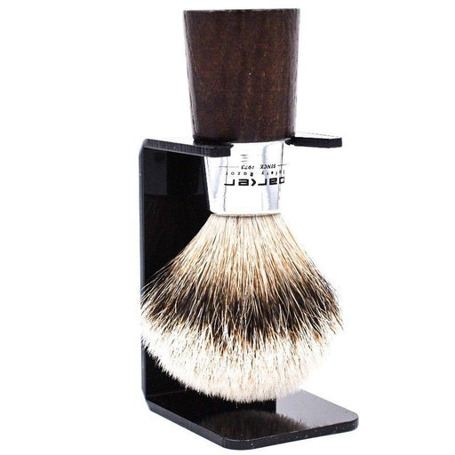 Parker - Walnut and Chrome Handle Silver Tip Badger Brush with Stand - New England Shaving Company