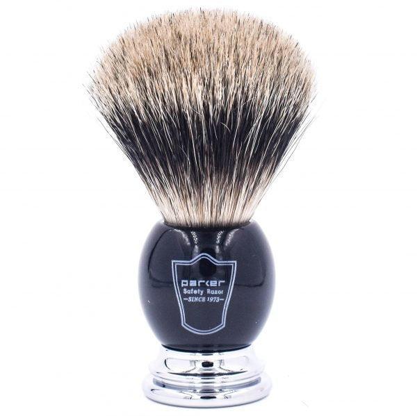 Parker - Black and Chrome Handle Pure Badger Brush with Stand