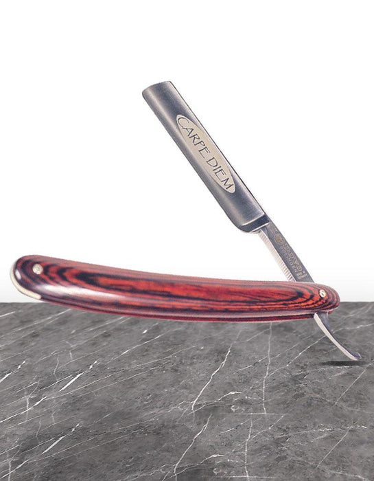 Dovo - "Carpe Diem" Carbon Steel Straight Razor, Multiwood Handle, Round Point, 5/8" - New England Shaving Company