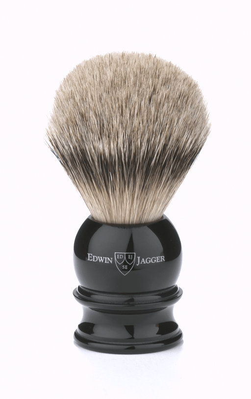 Edwin Jagger - 3EJ466 English Shaving Brush, Imitation Ebony with Silver Tip Badger, Large - New England Shaving Company