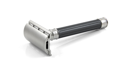 Edwin Jagger - DESSGA5 3ONE6 Stainless Steel Grooved Anodized Gun Metal Double Edge Safety Razor - New England Shaving Company