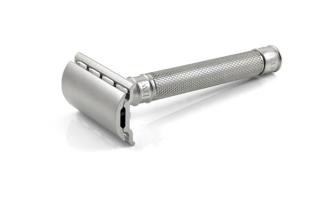Edwin Jagger - DESSKNBL 3ONE6 Stainless Steel Knurled Handle Double Edge Safety Razor - New England Shaving Company