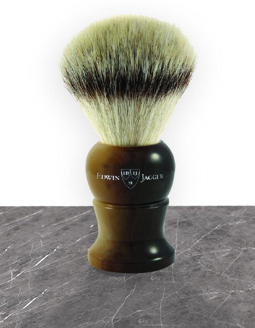 Edwin Jagger - 1EJ282SYNST English Shaving Brush, Imitation Light Horn with Synthetic Silver Tip Fiber , Medium - New England Shaving Company