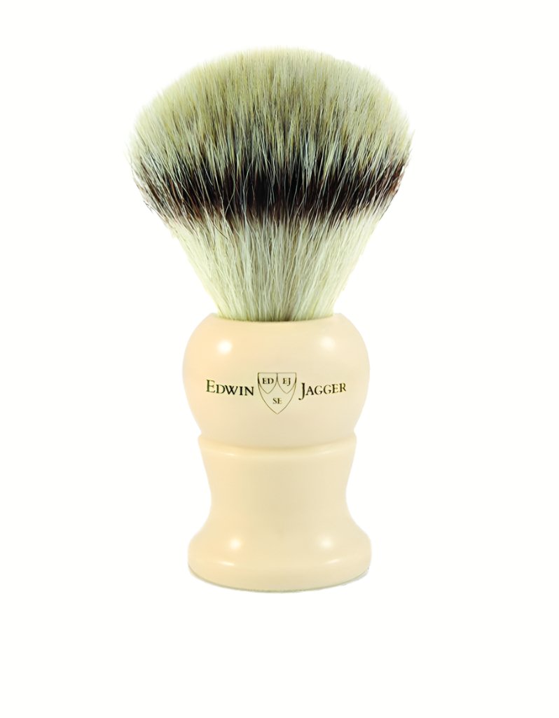 Edwin Jagger - 5EJ287SYNST English Shaving Brush, Imitation Ivory with Synthetic Silver Tip Fiber, Extra Large - New England Shaving Company