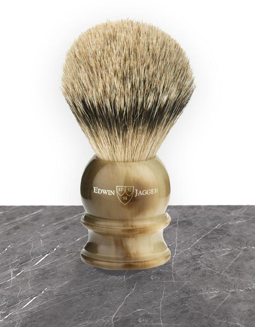 Edwin Jagger - 1EJ462 English Shaving Brush, Imitation Light Horn with Silver Tip Badger, Medium - New England Shaving Company