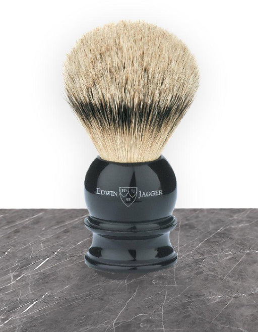 Edwin Jagger - 1EJ466 English Shaving Brush, Imitation Ebony with Silver Tip Badger, Medium - New England Shaving Company