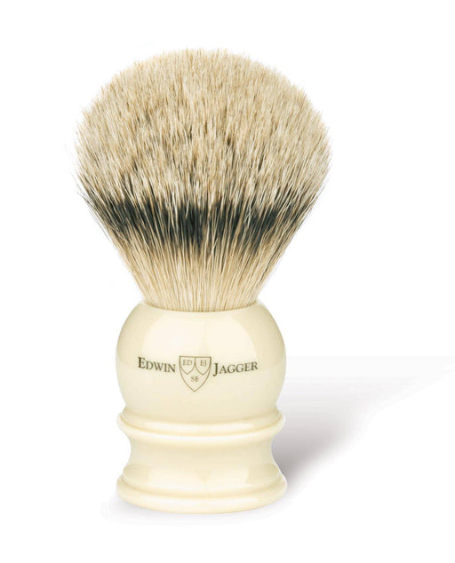 Edwin Jagger - 1EJ467 English Shaving Brush, Imitation Ivory with Silver Tip Badger, Medium - New England Shaving Company