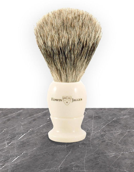 Edwin Jagger - 1EJ877 English Shaving Brush, Imitation Ivory with Best Badger, Medium - New England Shaving Company