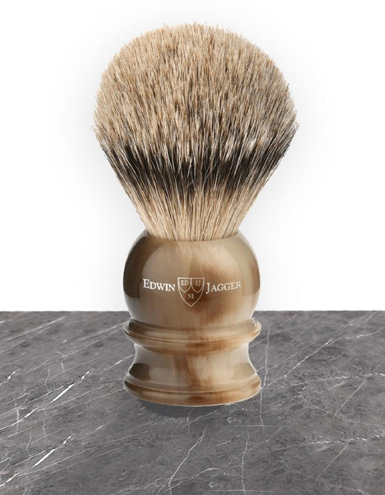 Edwin Jagger - 3EJ462 English Shaving Brush, Imitation Light Horn with Silver Tip Badger, Large