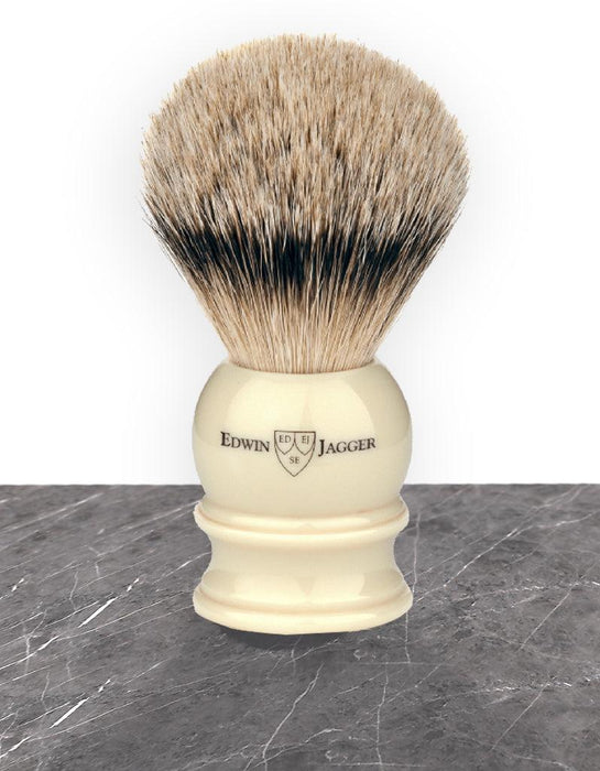 Edwin Jagger - 3EJ467 English Shaving Brush, Imitation Ivory with Silver Tip Badger, Large