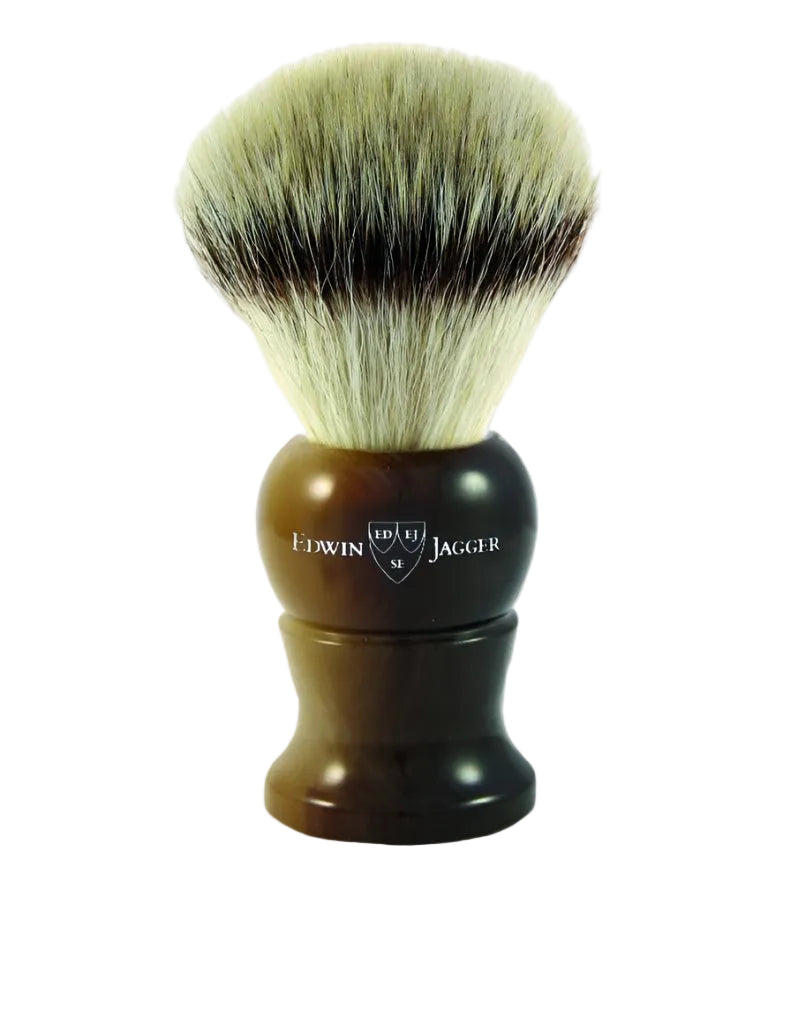 Edwin Jagger - 5EJ282SYNST English Shaving Brush, Imitation Light Horn with Synthetic Silver Tip Fiber, Extra Large - New England Shaving Company